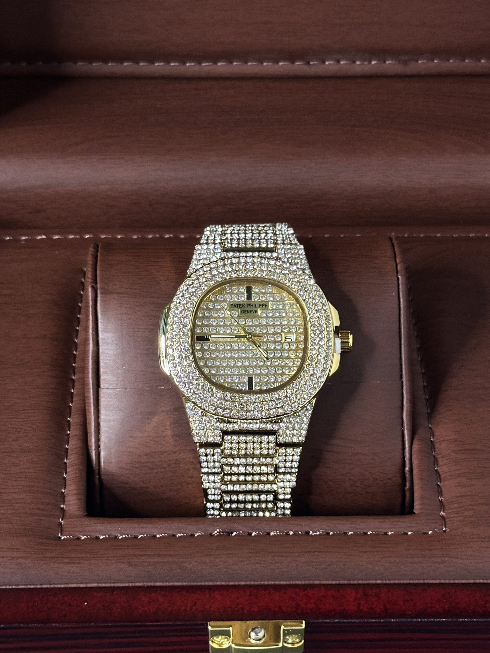 Patek Philippe Gold Stone Dial with Stainless Steel Chain