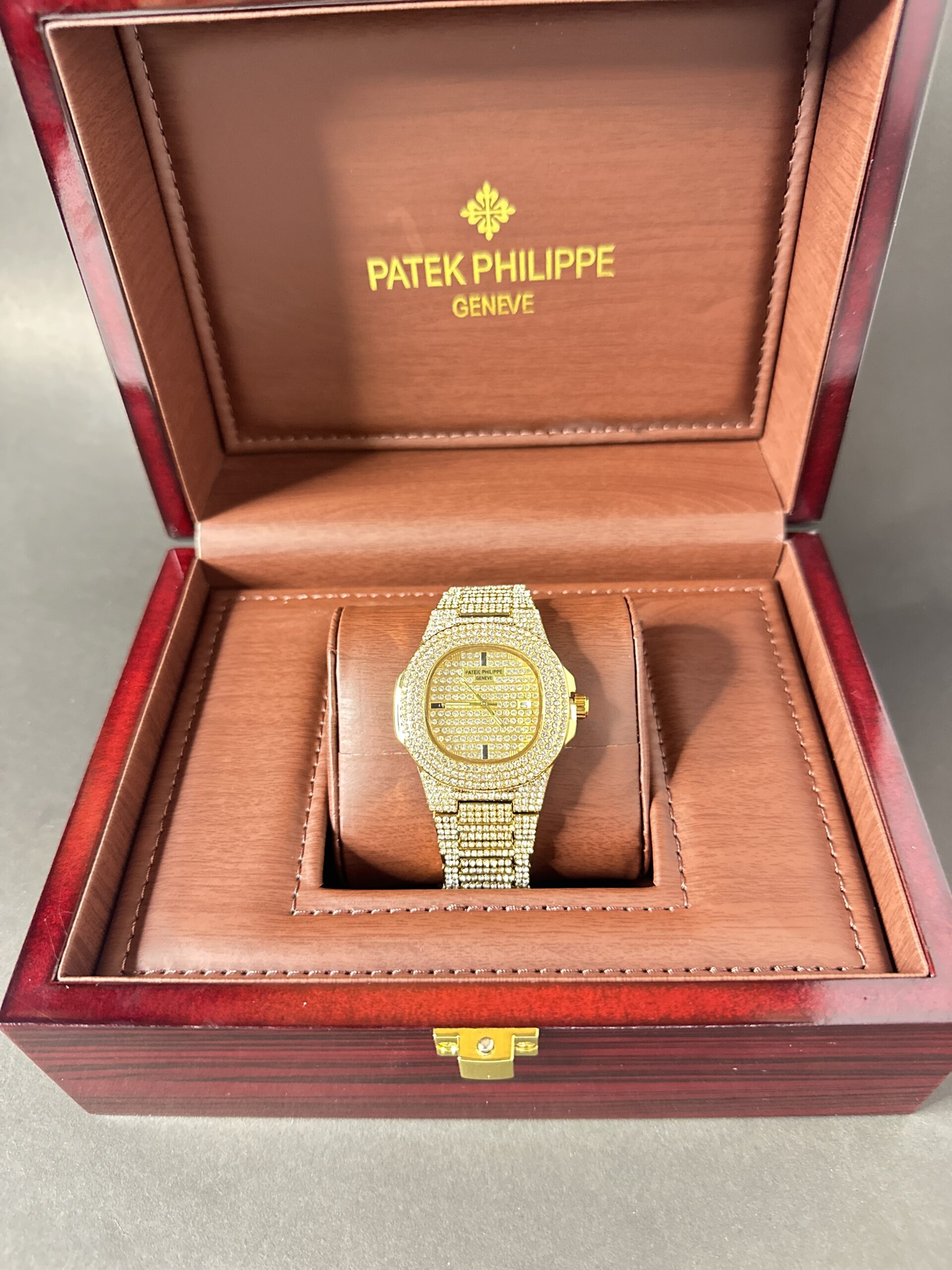 Patek Philippe Gold Stone Dial with Stainless Steel Chain - Image 3