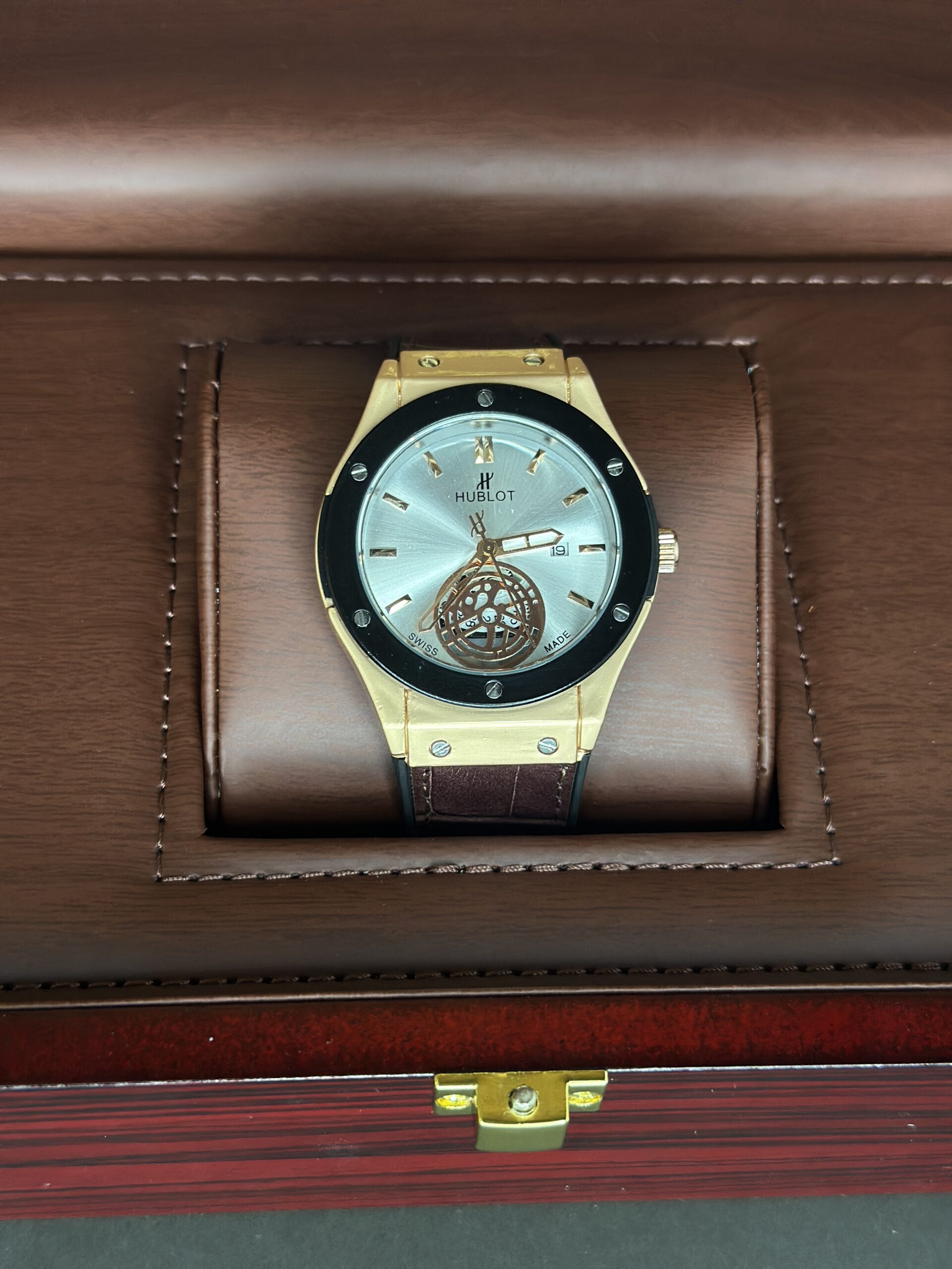 Hublot Classic Fusion Black Titanium with Silver Dial & Brown Leather Silicon Strap