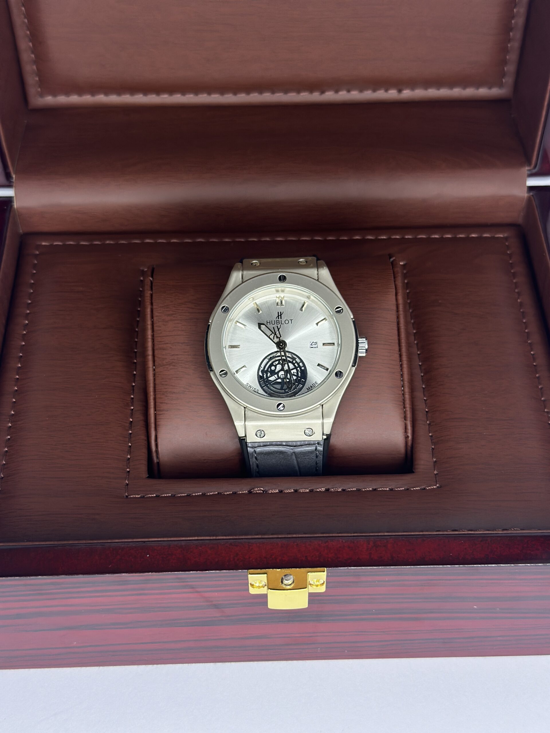Hublot Classic Fusion White Titanium with Silver Dial & Gray Leather Silicon Strap