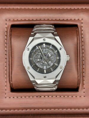Hublot Diamond Cut Matte Black Skeleton Chronograph Watch